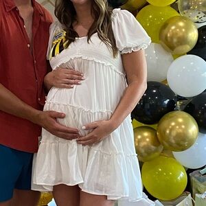 Pinkblush maternity white smocked dress size L